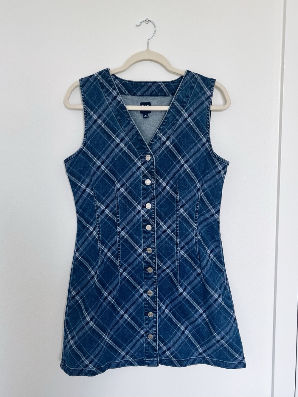 NWOT GAP Plaid Denim V-Neck Mini Dress Size M